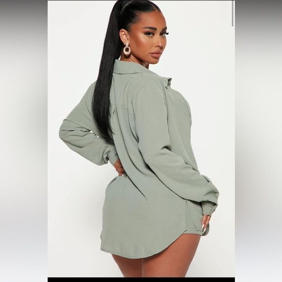 Fashion Nova Casual Brunch Short Shirt Set Light Green Size 1X 2 Pieces NWT - Picture 3 of 15